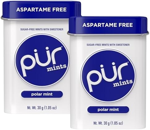 PUR Mints | Aspartame Free Mints | Made with Xylitol | Sugar Free, Vegan, Gluten Free & Keto Friendly | Natural Polar Mint Flavored Mints, 30 Pieces (Pack of 2)