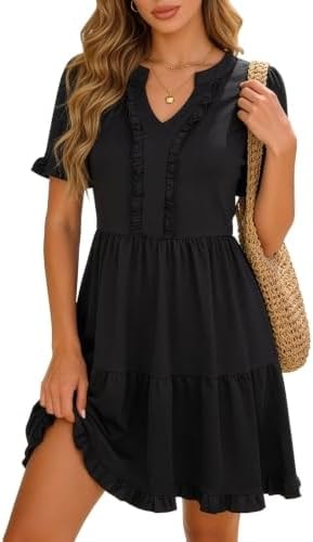 Berydress Black Dresses for Women 2026 V Neck Short Sleeves Flowy Sundress