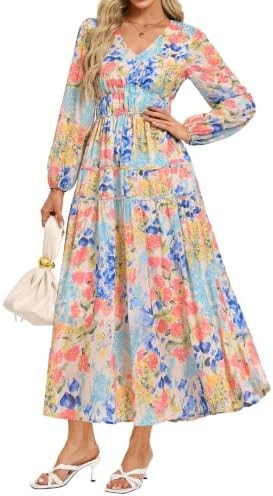GRACE KARIN Womens Long Sleeve Floral Maxi Fall Dress 2026 Multicolor M
