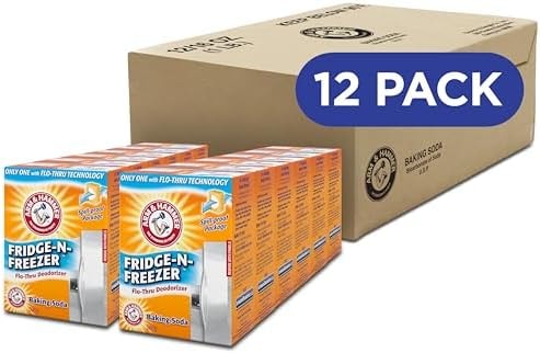 ARM & HAMMER Fridge-n-Freezer Baking Soda Odor Absorber, Helps Keep Food Tasting Fresh, Long-Lasting, Natural & Unscented Deodorizer for Kitchen & Home, 14 Oz, 12 Pack