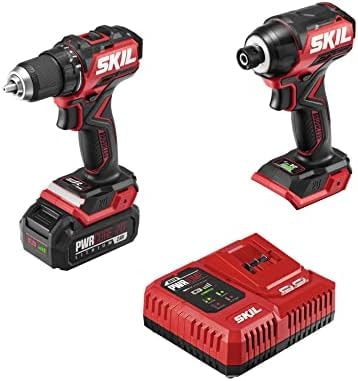 SKIL PWR CORE 20 Brushless 20V Compact Drill Driver and Impact Driver Kit, Includes 2.0Ah Battery and PWR Jump Charger - CB8437B-10