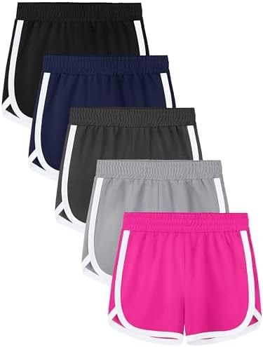Aikuco 5 Packs Girls Soccer Shorts Toddler Athletic Running Dolphin Active Gym Workout Kids Quick Dry Shorts for Girls Mixed Color A 9-10 Years