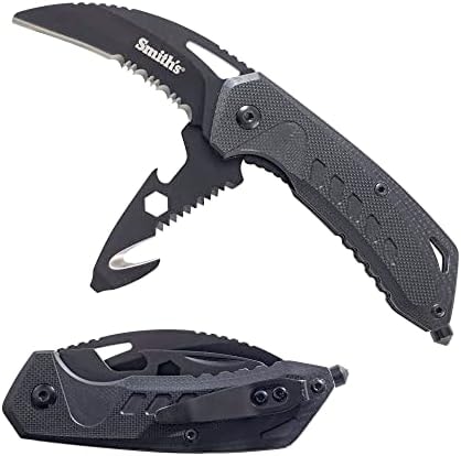 Smith's 51265 Rescue 2-Blade Folding Knife + G10 Rugged Handle – Cord Cutter, Hex Wrench, Hand Saw, Bottle Opener – Slim Design, Flip Open, Pocket Clip – Everyday Carry – Gift for Men