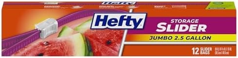 Hefty Slider Jumbo Storage Bags, 12 Count, 2.5 Gallon Extra Large Storage Bags for Bulk Leftovers, Travel Clothes, Shoes, Office Supplies, and More, Writable Label, Secure Zip and Click Closure