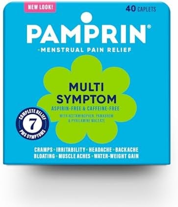 Pamprin Multi-Symptom Formula, with Acetaminophen, Menstrual Period Symptoms Relief including Cramps, Pain, Bloating, and Irritability 40 Caplets