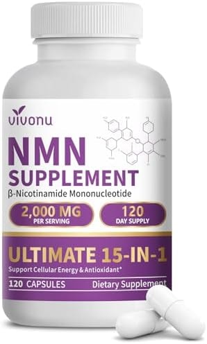 15-in-1 Liposomal NMN Supplement, 2000mg per* Serving*, 120 Day Supply, 99% Pure, NAD+ NMNH Alternative with Nicotinamide Mononucleotide, Resveratrol, TMG, CoQ10, Quercetin & Glutathione, 120 Capsules