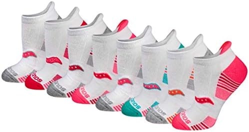 Saucony Women's 8/16 Pairs Performance Heel Tab Athletic Socks, White Assorted (8 Pairs), Small