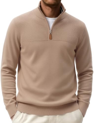 COOFANDY Mens Quarter Zip Sweater Long Sleeve Mock Neck Half Zip Sweaters