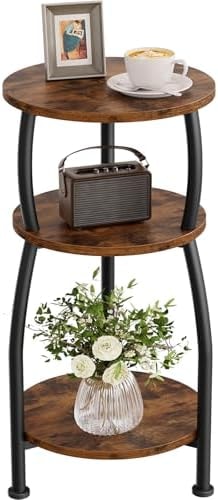 Yuede Small Round Side Table, 3-Tier Slim End Table for Small Spaces