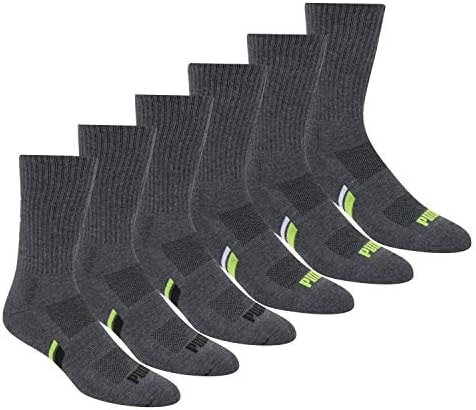 PUMA Men's Crew Socks (6-Pack), Grey/Green, 10-13