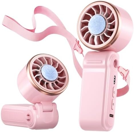SWEETFULL Mini Portable Fan with Ice Cooling, Lightweight Handheld Pocket Turbo Fan Rechargeable, 3 Speed, Foldable Personal Hand Fan for Travel, Beach Vacation, Women Girls (Pink)