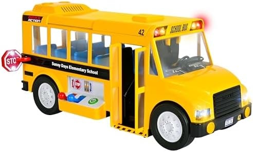 Maxx Action Mega School Bus Toy with Joystick Controls, Real Working Microphone, Lights and Sounds, Sliding Roof, Friction Powered