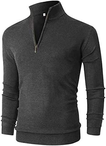 NITAGUT Mens Slim Fit Quarter Zip Mock Neck Polo Sweater Casual Long Sleeve Sweater and Turtleneck Pullover Dark Grey, XX-Large