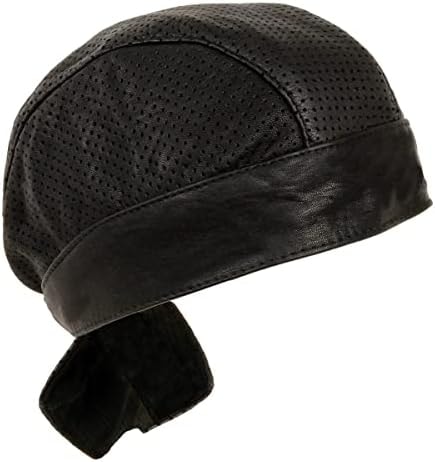 Milwaukee Leather SH324 Unisex Black Perforated Leather Motorcycle Skull Cap - One Size