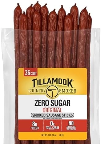 Tillamook Country Smoker Smoked Sausage, Zero Sugar, Original, 16 Ounce (36 Count Meat Sticks) Real Hardwood Smoked Sausages, Low Carb, High Protein Ready to Eat Keto Snack