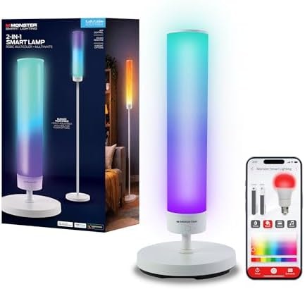Monster Adjustable Smart Floor Lamp, Multicolor LED Floor & Table Lamp with App & Voice Control, Music Sync, Dimmable Ambient Lighting for Bedroom, Gaming Room & Living Room