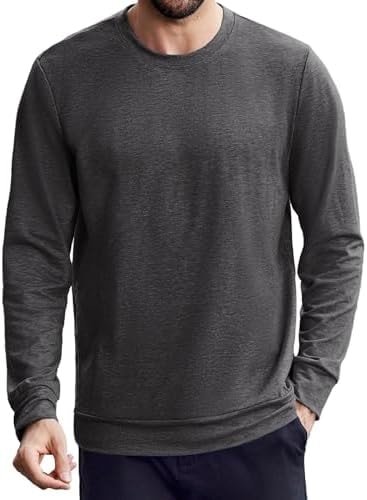 PINSPARK Men's Long Sleeve Shirt Crew Neck Tee with Side Zipper Pocket