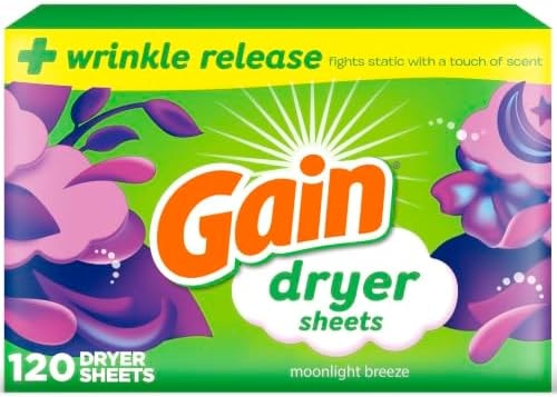 Gain Dryer Sheets Plus Wrinkle Release, Moonlight Breeze Scent, 120 Count, Fights Static with a Touch of Scent, Laundry Sheets