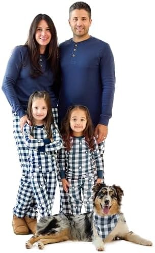 Butterblu JAMIE Matching Family Jammies Holiday Pajamas 100% Organic Cotton PJs Adults, Kids, Toddlers, Baby, Pets, Check Out Blue, 12 Years