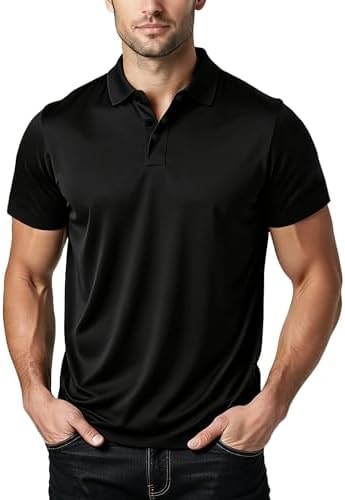 Polo Shirts for Men: Quick Dry Moisture Wicking High Elasticity Convenient Slim Fit Polo Runs Small Black