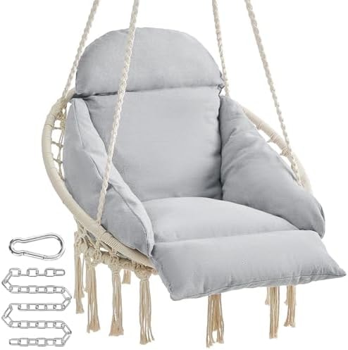 SONGMICS Hanging Chair, Boho Swing Chair with Large, Thick Cushion