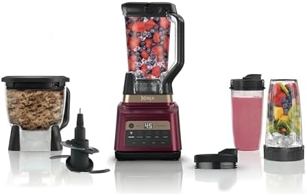Ninja Professional Plus Kitchen System Premier | 3-in-1 System I Food Processor, Blender, Mixer, Vegetable Chopper | Auto IQ Tech I 1400W | 72oz Pitcher, 64oz Bowl, 2 To-Go Cups | Red | BN801RD1BRN