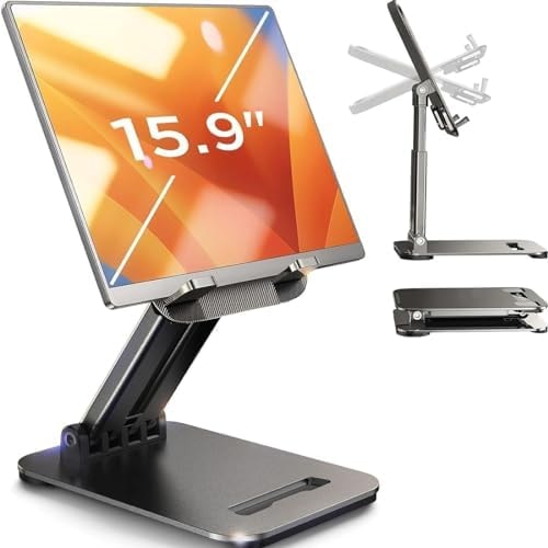 LISEN Tablet Stand, iPad Stand Tablet Holder for Desk, Kindle Accessories Home Office Portable Monitor Stand for Apple iPad mini Air Switch, Adjustable Height Angle, Foldable Design for Gifts