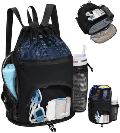 WANDF Swim Bag with Wet Pockets, Mesh Beach Backpack for Pool and Gym