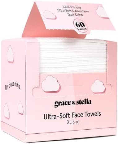 grace & stella Face Towels Disposable XL- Travel Essentials (60 Count)