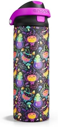 Encool SwiftSip Insulated Stainless Steel Water Bottle with Straw - Leak Proof Sports Water Bottle for School, Travel, Keeps Cold All Day, One-Touch Flip Lid, BPA-Free, 24 oz, Meowgic Night