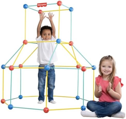 Fisher-Price™ Create Your Way Fort Builder – 70 Piece Fort Building Kit for Kids, Build Your Own Indoor Fort, Construction Set with Rods and Connectors, DIY Play Space for Kids