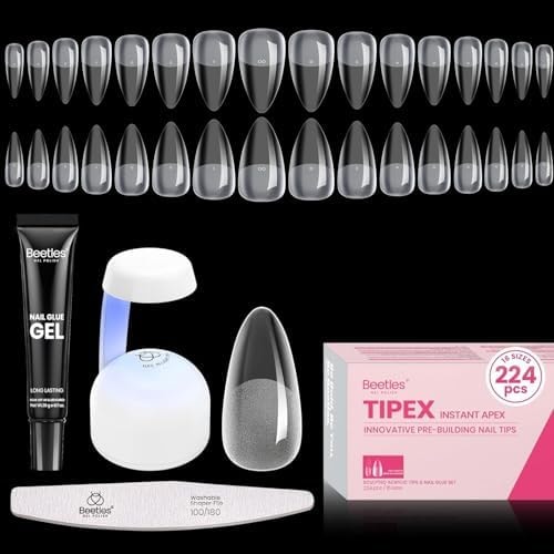 Beetles Tipex Instant Apex Nail Tips Kit, Medium Almond, 224pcs 16 Sizes