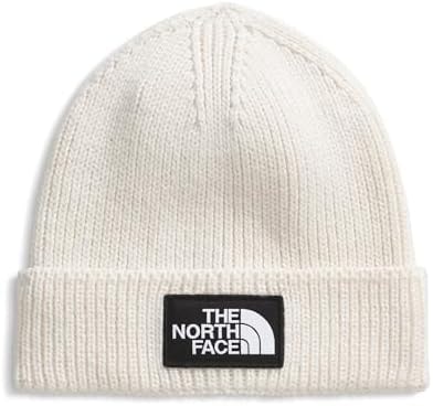 The North Face TNF Logo Box Cuffed Beanie, White Dune, One Size