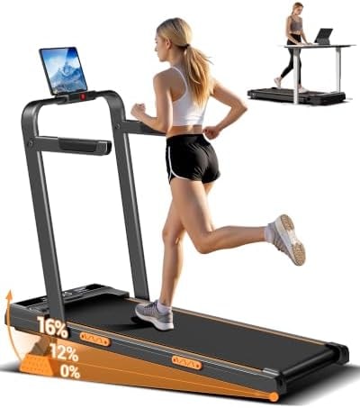 16% Incline Walking Pad Treadmill, 3-in-1 Under Desk Treadmill with Handles