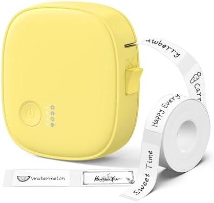 XenGro Mini Label Maker Machine with Tape AH-P05, Portable Bluetooth Mini Label Printer, Wireless Thermal Label Maker, Waterproof & Rechargeable, Built-in Cutter, for Home, Office, Kitchen – Yellow