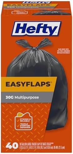Hefty Easy Flaps Multipurpose Large Trash Bags, 30 Gallon, 40 Count