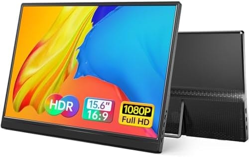 Yxk Portable Monitor 15.6 Inch 1080P 60Hz IPS HDR Ultra-Slim Travel Monitor with Dual Speakers USB-C HDMI Second Screen for Laptop PC Mac Phone Xbox PS4/5 Switch, VESA Kickstand, Zero Frame Gaming