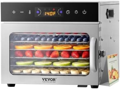 VEVOR Food Dehydrator Machine, 6 Stainless Steel Trays, 400W Electric Food Dryer with Adjustable Temperature & 24-Hour Timer, Food Dryer for Jerky, Meat, Fruit, Vegetables, Herbs, Dog Treats