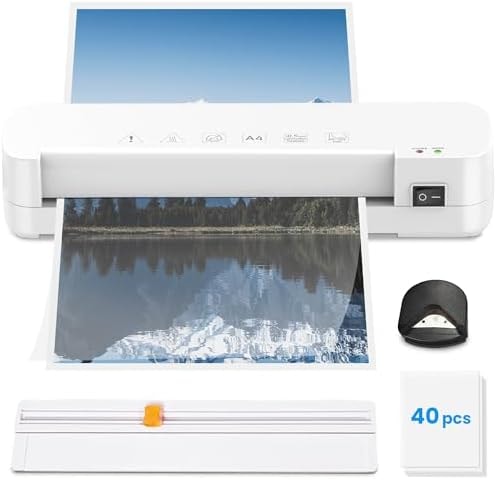 VUSIGN Laminator Machine, 9-Inch Thermal Laminator with 40 Laminating Sheets, 2 Roller System, 3-Minute Quick Warm-Up, A4 Laminating Machine with Paper Trimmer & Corner Rounder, for Home Office School