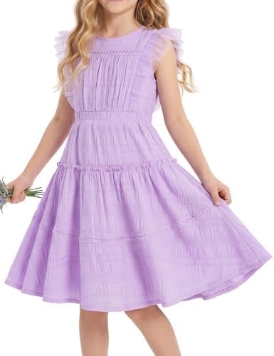 GRACE KARIN Girls Sleeveless Summer Dress, Ruffle Tiered Easter Spring Party Dresses for Little Kids Size 6,Lilac Purple