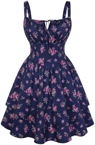 Scarlet Darkness Floral Mini Corset Dress Women Teens Sundress with Pockets