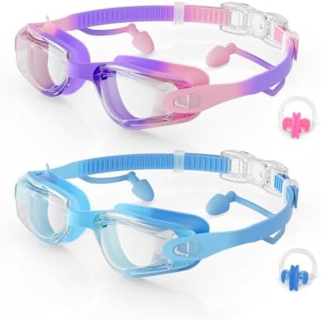 Aegend Kids Swim Goggles 2 Pack, Anti Fog&UV Swimming Goggles for Ages 3-15
