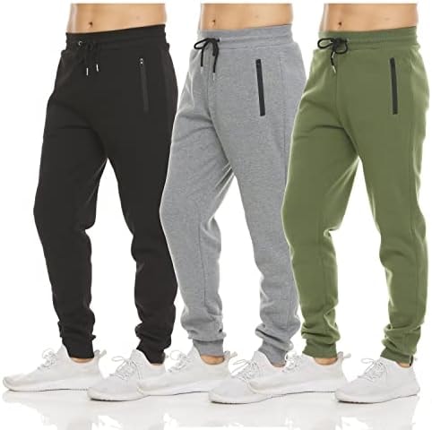 PURE CHAMP Mens Sweatpants 3 Pack Fleece Active Athletic Workout Jogger Sweatpants for Men with Zipper Pocket Size S-3XL (Medium, Set 3)
