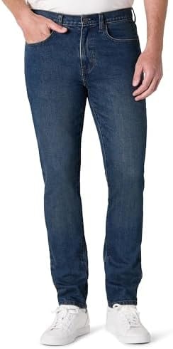 Amazon Essentials Men's Slim-Fit Jeans with Tapered Leg, 5-Pocket Styling, Zip Fly, Tinted Dark Wash, 29W x 34L