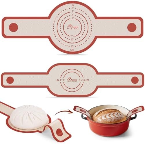 HOTEC 2 Pcs Silicone Bread Sling for Dutch Oven, 0.7MM Thickened Heat Resistant to 500°F Non-Stick Baking Mat with Long Handle Easy to Transfer Sourdough Bread, Dutch Oven Liners Baking Supplies