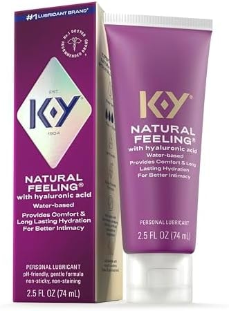 K-Y Natural Feeling with Hyaluronic Acid, Water Based Lube for Sex, Sex Toy & Anal Lube, Non-Sticky & pH-Friendly Personal Lubricant, Condom-Friendly, Travel Size, 2.5 Fl Oz