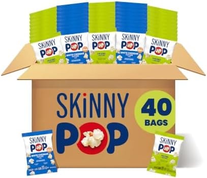 SkinnyPop Popcorn, Original & White Cheddar Variety Pack, Gluten-Free Snacks, 0.5 oz Bags (40 Count)