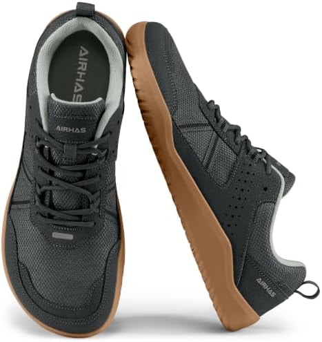 AIRHAS Men's Anatomical Toe Box Barefoot Shoes Zero Drop Breathable Gym Shoes for Men Minimalist Walking Shoes Shoes(Dark Grey/Gum, 12.0W)