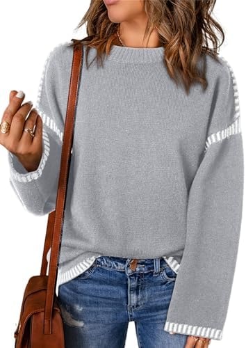 Dokotoo Teacher Outfits for Women Ribbed Cable Knit Fall Sweaters Gray XXL