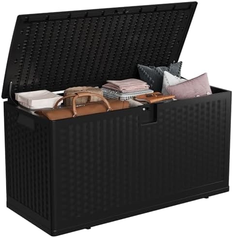 IDEALHOUSE 73 Gallon Resin Deck Box, Waterproof Outdoor Storage Box with Lockable Lid & UV Resistant, Patio Furniture Cushion Storage Container for Garden, Backyard, Poolside (Black)